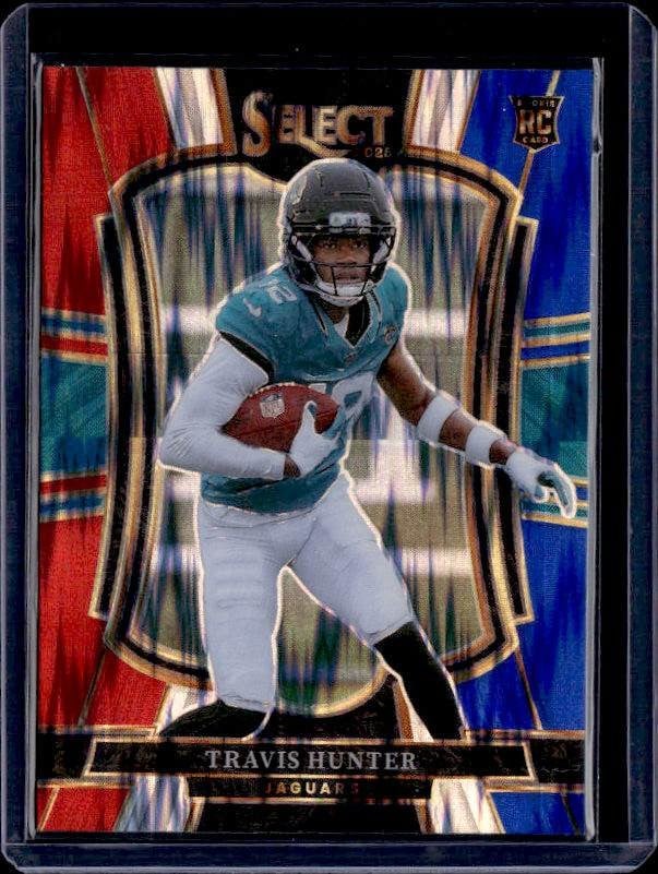 2025 Panini Select #128 Travis Hunter Green and Yellow Prizm Shock