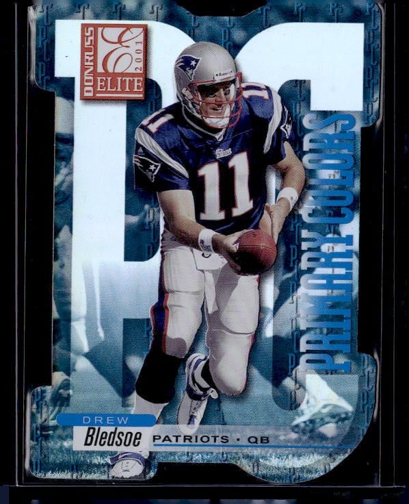 2001 Donruss Elite #PC-7 Drew Bledsoe Primary Colors Die Cut Blue #/50