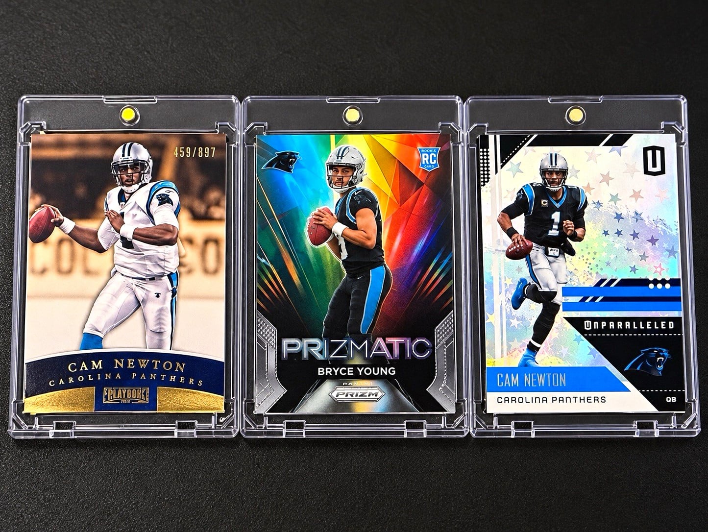 Panthers 3 Card Lot - (2)Cam Newton (#’d) | Bryce Young RC - Shipped in mags